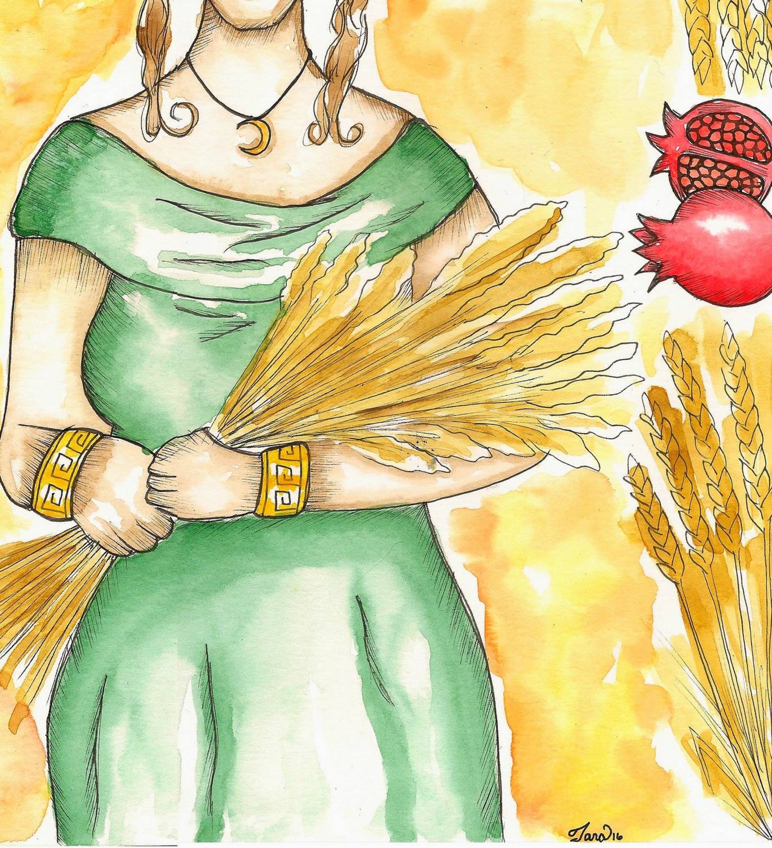 Goddess Art Original Demeter Watercolor Painting Mabon Pagan Etsy