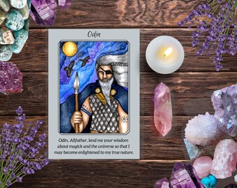 Odin Art Print Prayer Card Viking Art Pagan Art Norse God Odin Art Nordic Art Divine Masculine Asatru Art Runes Art Spiritual Art