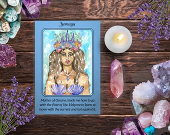 Goddess Yemaya Prayer Card Goddess Art Print Altar Card Pagan Orisha Mermaid Fantasy Sacred Divine Feminine Spiritual Art Altar Supplies