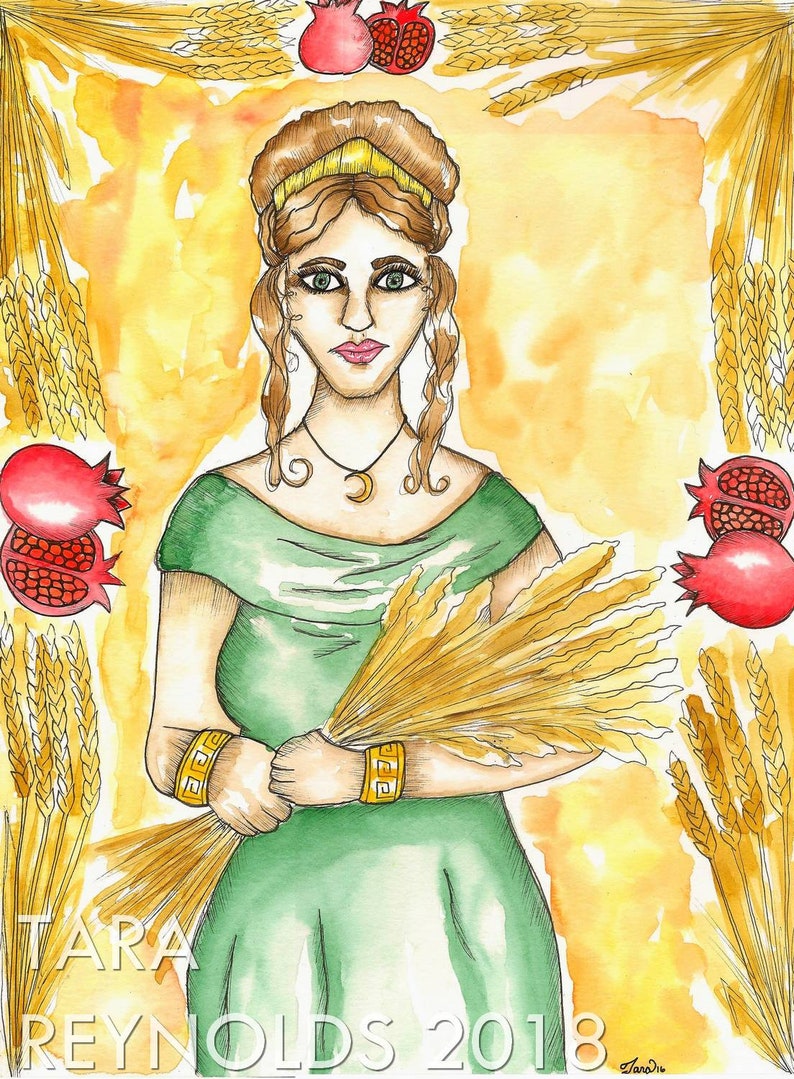 Goddess Art Original Demeter Watercolor Painting Mabon Pagan Etsy