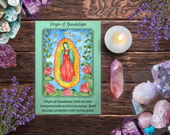 Our Lady of Guadalupe Prayer Card Virgin of Guadalupe Mexican Saint Voodoo Art Hoodoo Virgin Mary Divine Feminine Pagan Spiritual Santeria