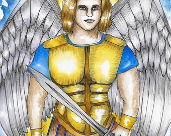 Archangel Michael Art Print Angel Art Spiritual Art Fantasy Art Divine Art