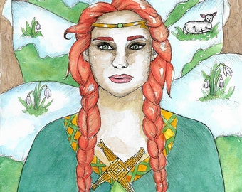 Goddess Art Celtic Goddess Brigid Art Print Brighid Imbolc St Bridget Mythology Divine Sacred Feminine Fantasy Art Print Spiritual Art