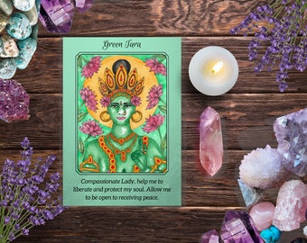 Goddess Green Tara Altar Card Prayer Card Mini Art Goddess Art Print Meditation Art Print Yoga Decor Hinduism Art Buddhism Art Hindu Art