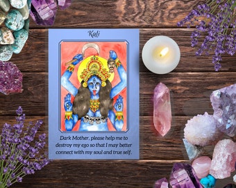 Goddess Kali Art Prayer Card Dark Goddess Hindu Goddess Kali Ma Pagan Art Sacred Divine Feminine Altar Card Altar Supplies Spiritual Art