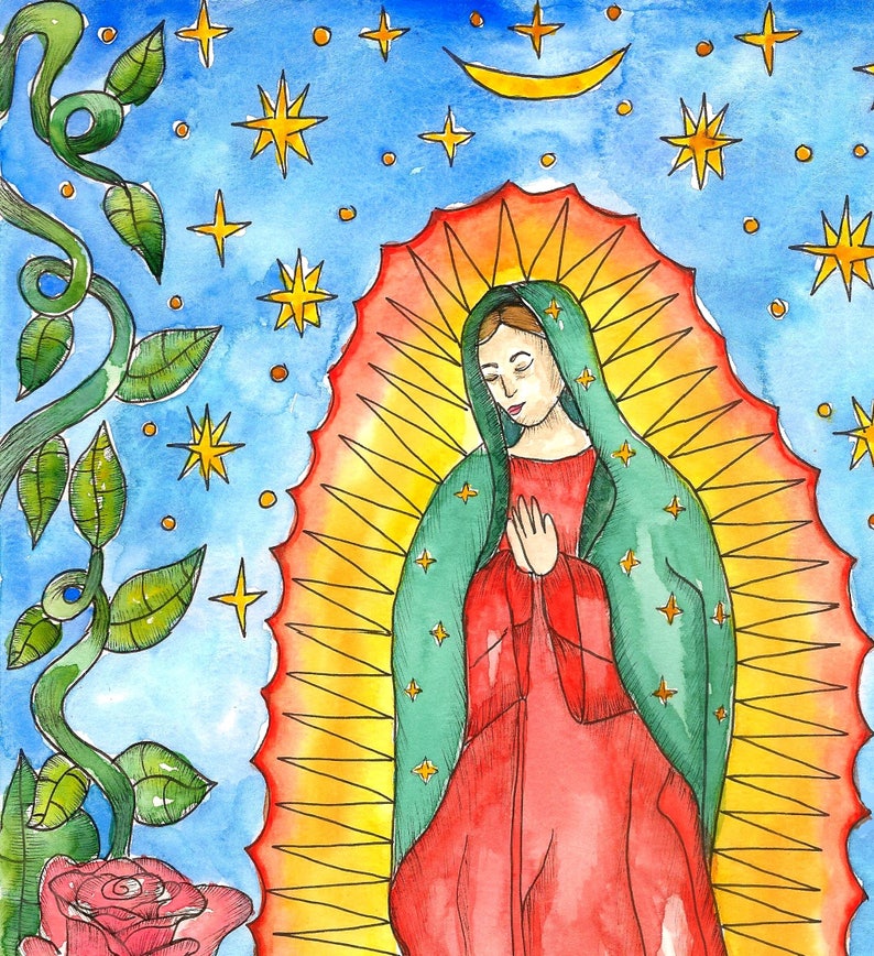 Our Lady Of Guadalupe Art Print Virgin Of Guadalupe Mexican Etsy