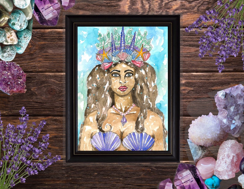 Goddess Yemaya Art Print Goddess Wall Art Pagan Orisha Mermaid Fantasy Sacred Divine Feminine Spiritual Altar image 2