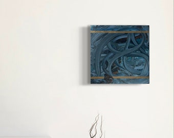 Labyrinth of thought (2024) 39x39 cm handmade painting interior blue black abstract modern art on canvas Gemälde auf Leinwand Handgefertigt