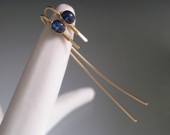 Tiny Blue Sapphire Earrings 14k Gold Filled Dangles Artisan Handmade