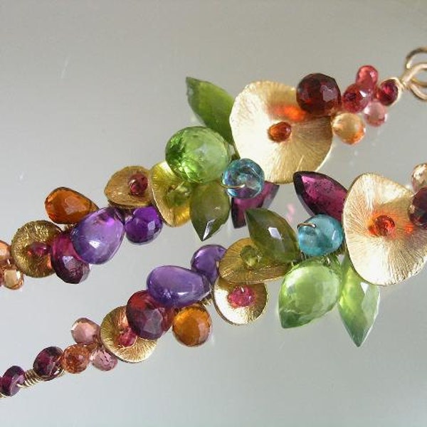 Imagine Color...Vibrant Gemstone Encrusted Signature Original Gold Filled Stem Vine Earrings