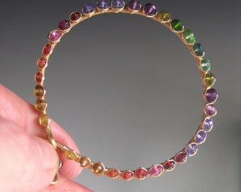 Rainbow Gemstone Circle Pendant 14k Gold Filled Vibrant Gem Necklace