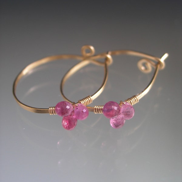 Small Pink Sapphire Hoops 14k Gold Filled Earrings