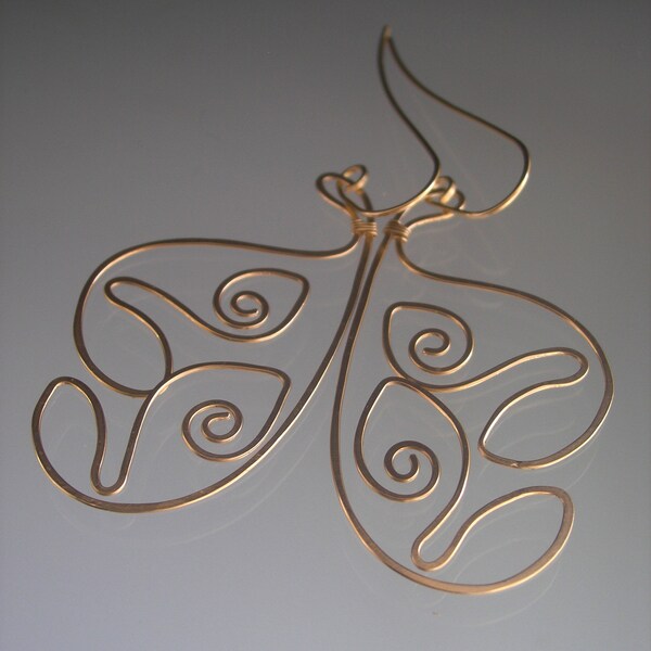 Large 14k Gold Filled Sculptural Tribal Earrings Hand forged Organic 2 1/2” Lightweight Dangle Earrings