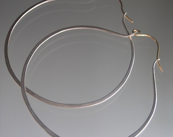 Large Sterling Silver Hoops w/ 14k Gold Filled Ear Wires 2 5/8” Modern Minimalist Hammered Earrings