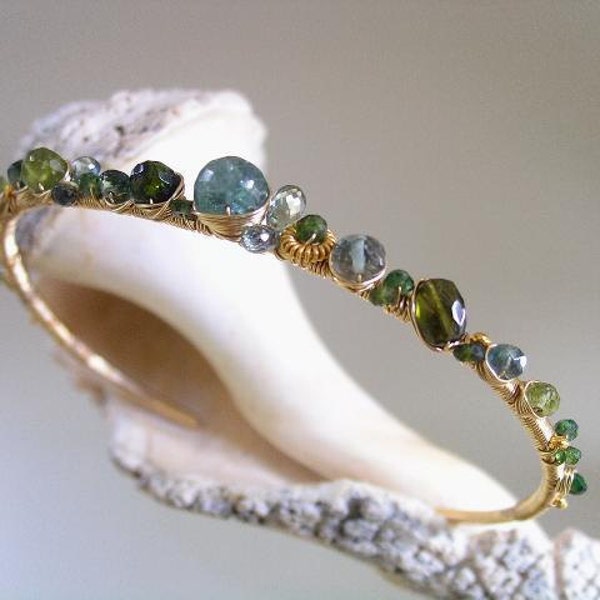 Essence of the Earth...Aqua Emerald Green Tourmaline Signature Original Gold Filled Cuff Bracelet