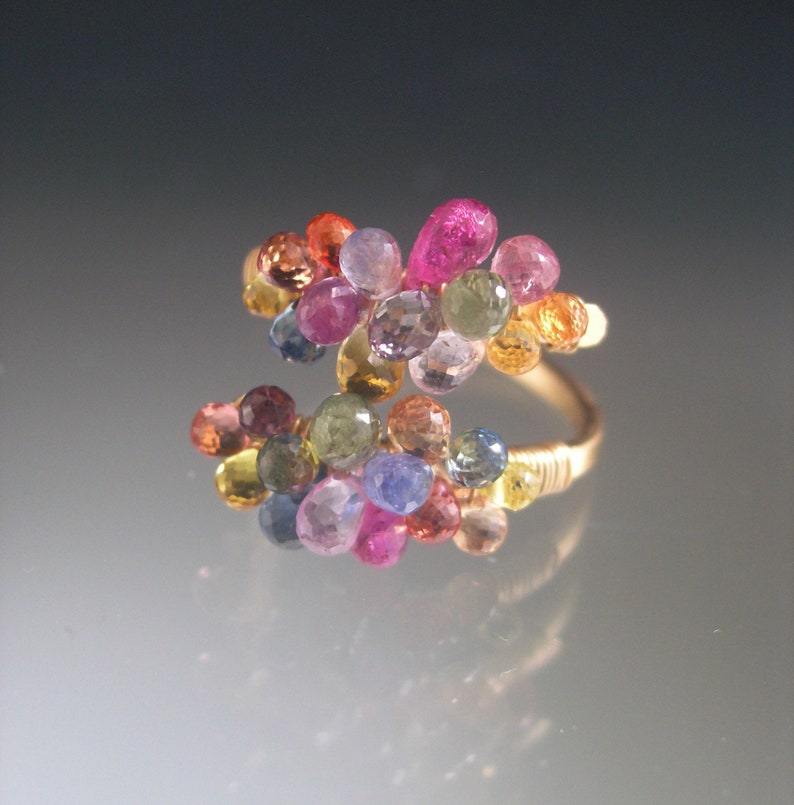 Multi Sapphire Ring 14k Gold Filled Confetti Gemstone Beaded Cocktail Ring 7.5 Artisan Handmade image 4