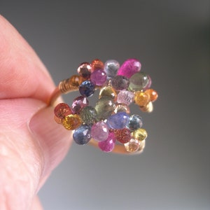 Multi Sapphire Ring 14k Gold Filled Confetti Gemstone Beaded Cocktail Ring 7.5 Artisan Handmade image 2