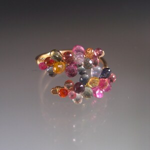 Multi Sapphire Ring 14k Gold Filled Confetti Gemstone Beaded Cocktail Ring 7.5 Artisan Handmade image 8