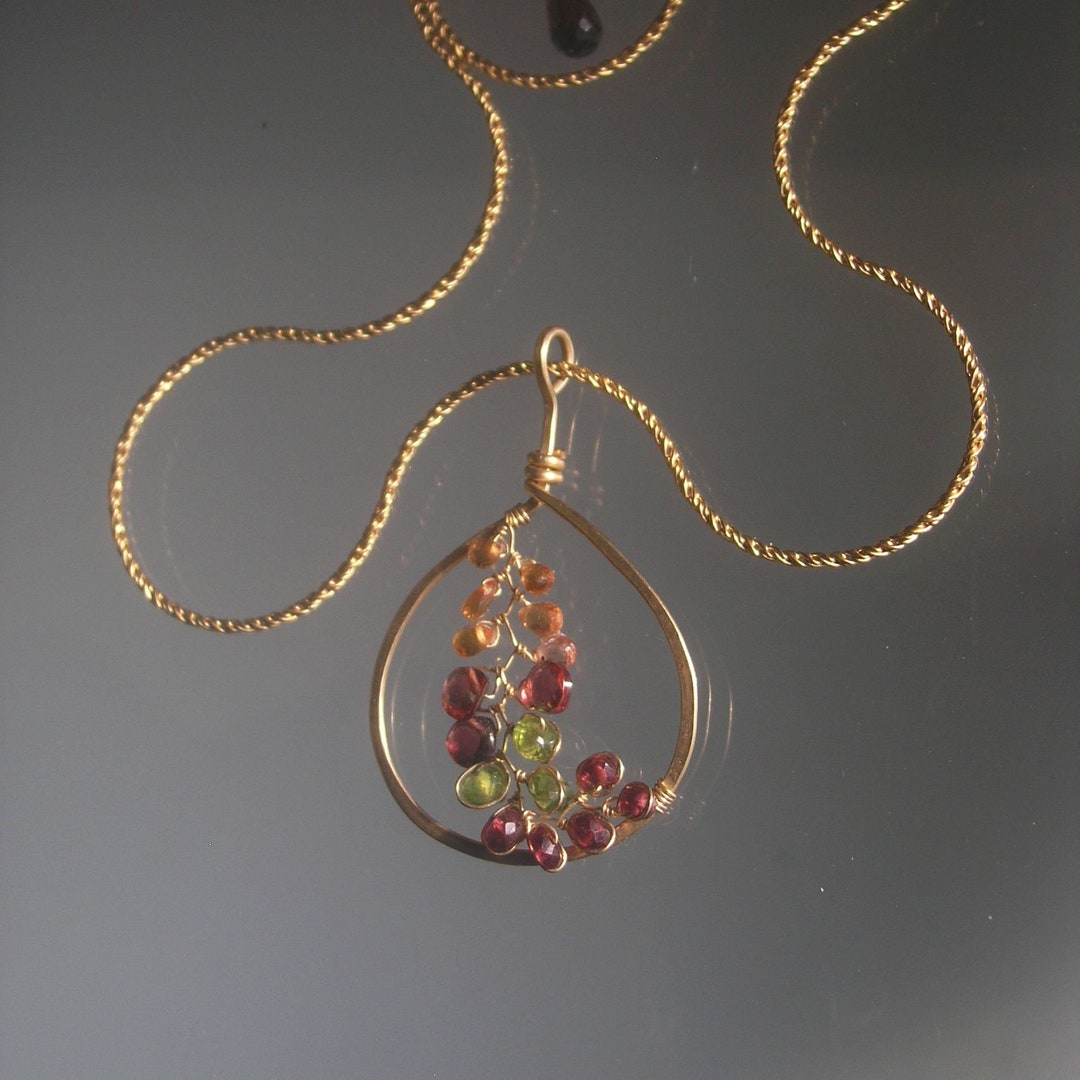 Gemstone Vine Teardrop Pendant 14k Gold Filled Necklace With - Etsy
