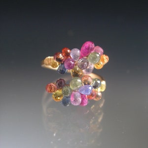 Multi Sapphire Ring 14k Gold Filled Confetti Gemstone Beaded Cocktail Ring 7.5 Artisan Handmade image 1