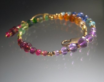 Rainbow Gemstone Bracelet Multi Gemstone Vermeil Layering Skinny Bracelet Artisan Handmade