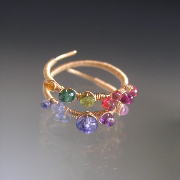 Rainbow Gemstone Wraparound 14k Gold Filled Ring Size 8 Artisan Designed & Hand Forged