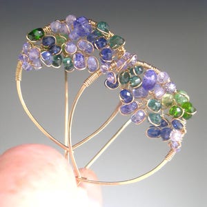 Kyanite Tanzanite 14k Gold Filled Teardrop Earrings Ocean Waves Gemstone Hoops Artisan Handmade Bellajewels