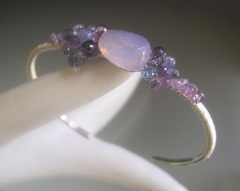 Purple Sapphire Sterling Silver Cuff Bracelet w/ Lavender Quartz Faerie Ethereal Artisan Handmade