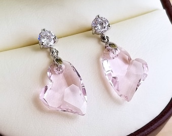 Rosaline Pink Swarovski Crystal Elements Devoted 2 U Heart Studs Earrings – Cubic Zirconia