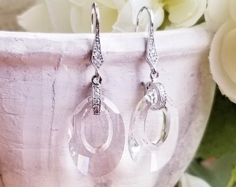 Clear Swarovski Crystal Elements Helios Dangle Earrings – Cubic Zirconia Ear Hooks