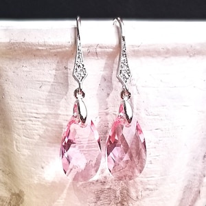 Light Pink Light Rose CRYSTALLIZED™ - Swarovski Elements Crystal Teardrop/Pear Dangle Silver Earrings Bridesmaid Earrings Wedding Jewelry