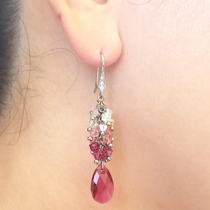 Boucles d'oreilles cascade rose rubis avec cristaux Swarovski Elements - Crochets originaux en rhodium et zircone image 8