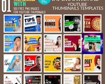 61 Educational YouTube Thumbnails: Canva Templates + 100 PNG Images (Digital Download)