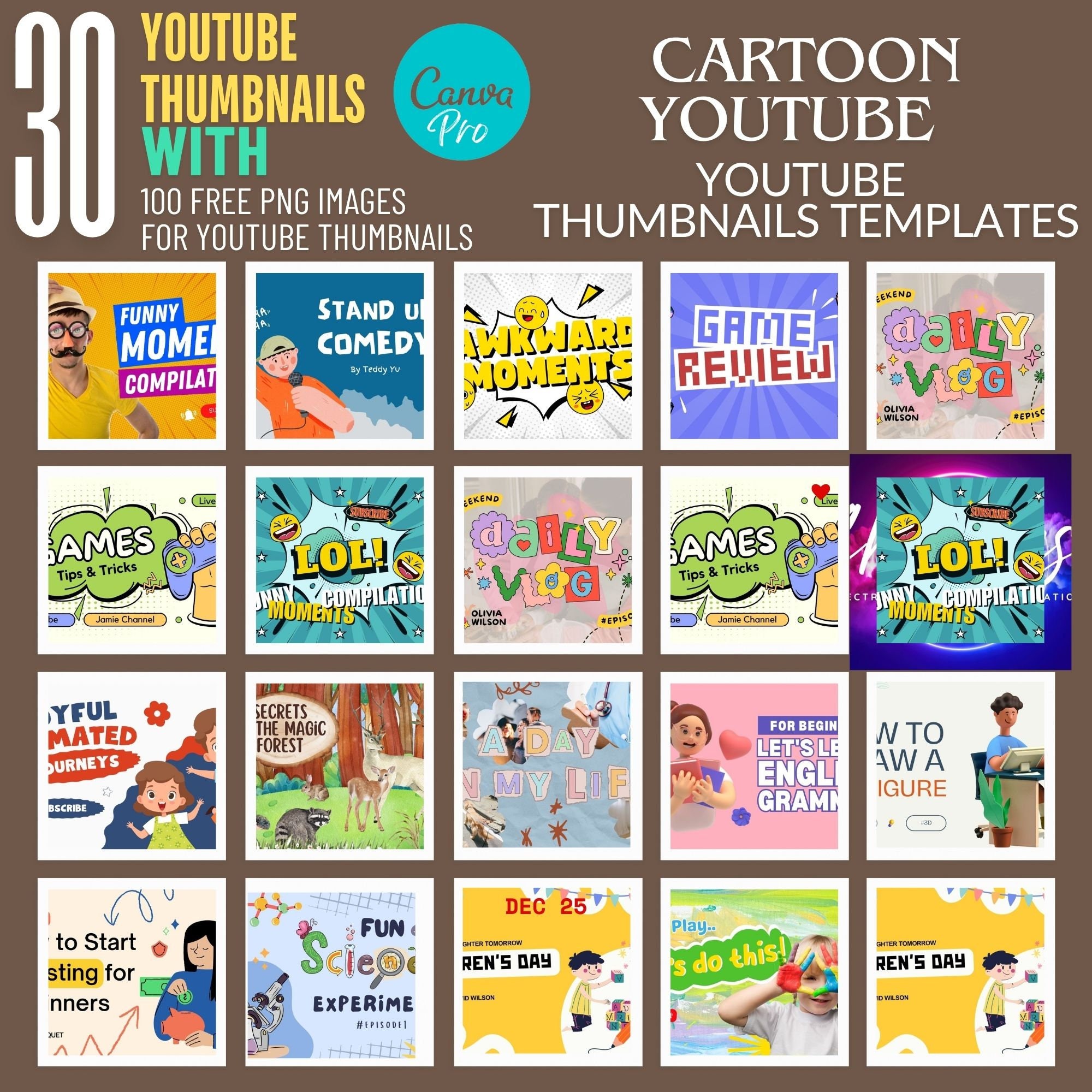 Cartoon Youtube Thumbnail Templates: Editable Canva Designs (digital ...