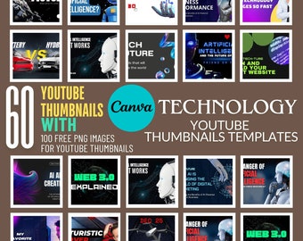 Technology YouTube Thumbnail Templates: Canva Editable (Digital Download)