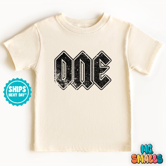 First Birthday Shirt Natural Kid Tee for 1st Birthday Party Cute Rocker Tshirt Vintage Rock N Roll Font  Boys & Girls First b-day Tee #0050