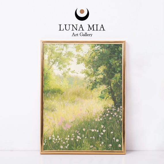 Vintage Meadow Digital Oil Painting, Serene Landscape Print (Instant Download)