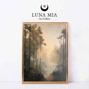 Enchanteur vintage forêt sombre peinture à l&#39;huile - impression d&#39;art numérique pour la décoration intérieure, téléchargement immédiat, art mural abstrait arbres