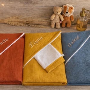 Pack sortie de bain - Cape de bain personnalisé - bébé/enfant - serviette de bain et son gant - double gaze et bambou - coloris au choix