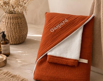 Set da bagno - Mantella da bagno personalizzata - neonato/bambino - asciugamano e salvietta - doppia garza e bambù - scelta di colori