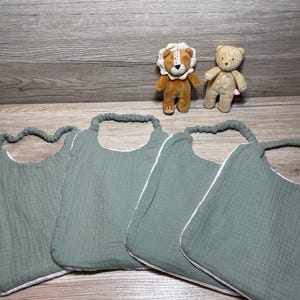 End of line - Sage nursery bib / Canteen bib / canteen napkin - in bamboo and double gauze - personalized