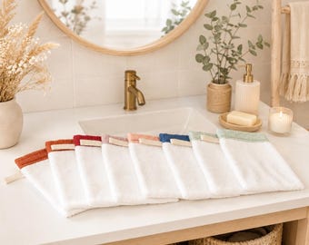 Lot de gants de toilettes/demaquillants en double gaze et bambou - coloris au choix