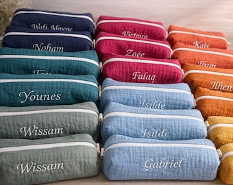 Trousse école, bureau, maison - personnalisé - double gaze- scolaire - coloris au choix