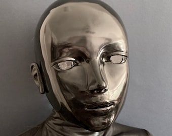 Latex Maske - Voller Kopf Schwarze Glänzende Latex Haube im Plastiklook - Sensorischer Entzug Cosplay Helm für Bondage & Rollenspiele