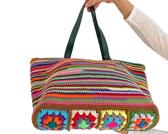 Afghan Bag, Granny Square Bag, Tote Bag, Granny Square Crochet Bag, Crochet Bag, Shoulder Bag, Beach Bag, Mama Bag, Mama Staff Bag, Handbag