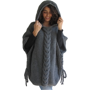 Alpaca Poncho, Sleevless Cardigan, Plus Size Poncho, Oversized Poncho, Loose Fit, Gray