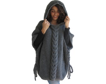 Alpaca Poncho, Sleevless Cardigan, Plus Size Poncho, Oversized Poncho, Loose Fit, Gray