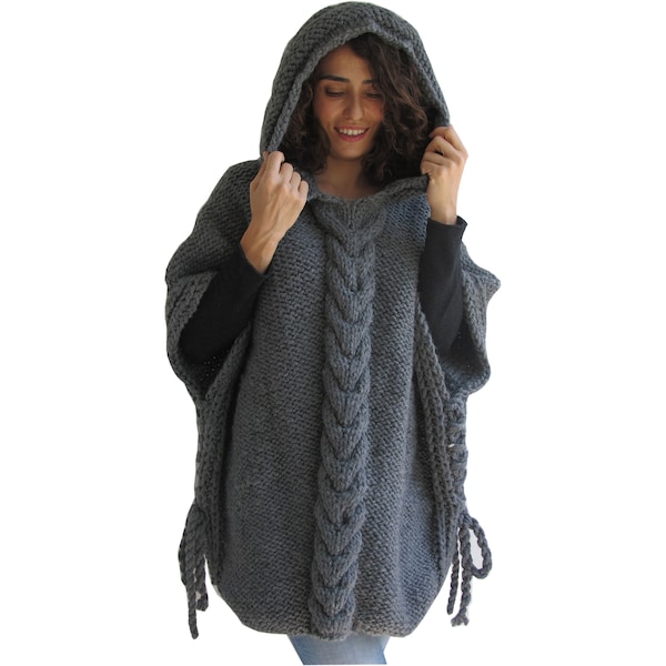 Alpaca Poncho, Sleevless Cardigan, Plus Size Poncho, Oversized Poncho, Loose Fit, Gray