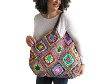 Crochet Bag, Granny Square Bag, Beach Bag, Afghan Bag, Crochet Tote Bag, Retro Bag, Hippie Bag, Summer Bag, Boho Bag, Vintage Style