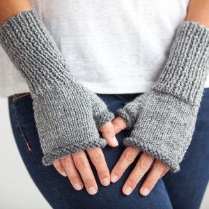 Gray - Light Gray Knitting Fingerless Gloves